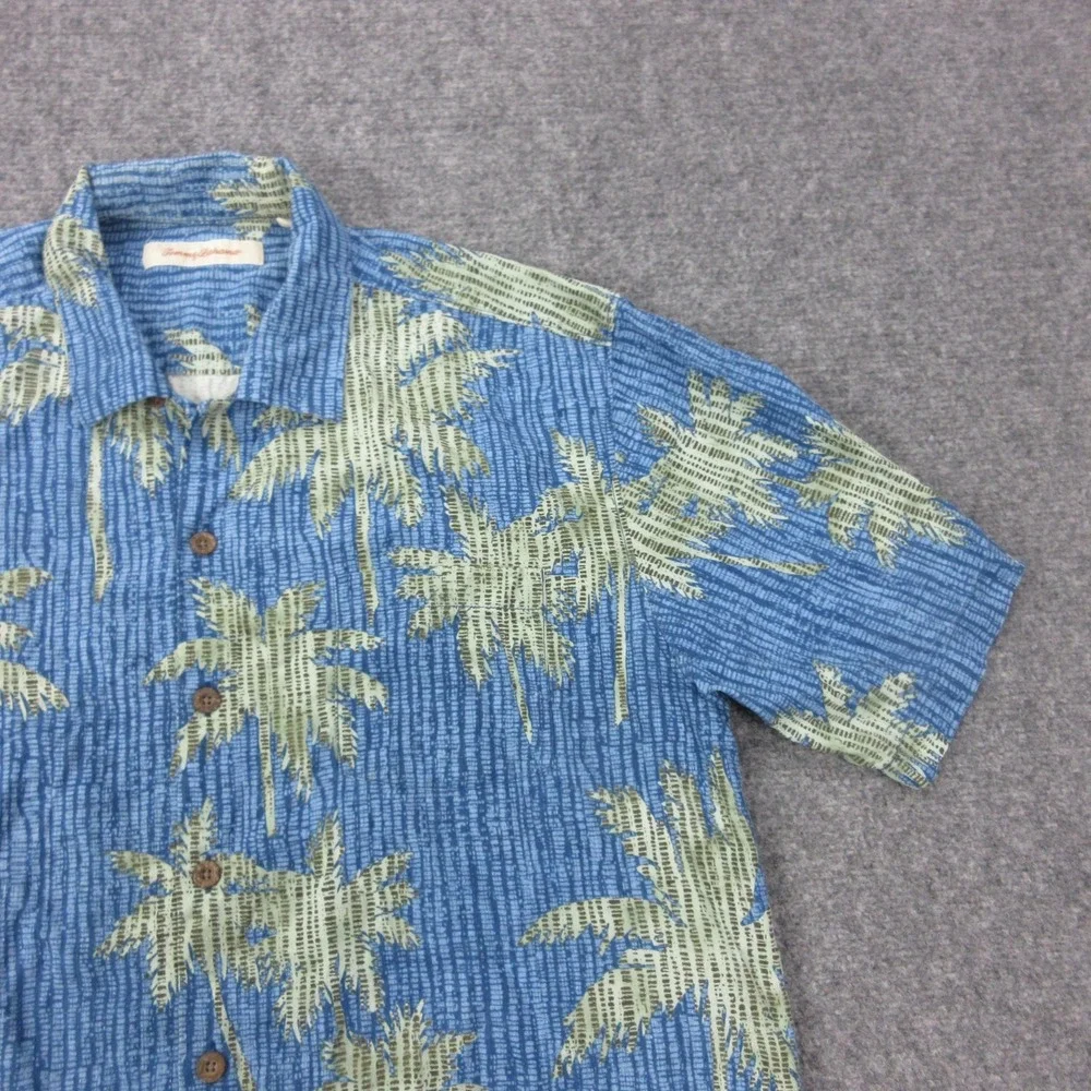 Tommy Bahama Shirt Mens L Blue Silk Floral Short Sleeve‎ Button Front Casual
